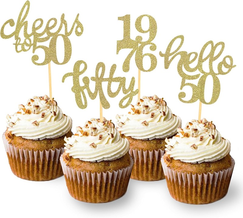 24 Pcs Glitter 50th Birthday Cupcake Toppers for Celebrating 50th Birthday Party