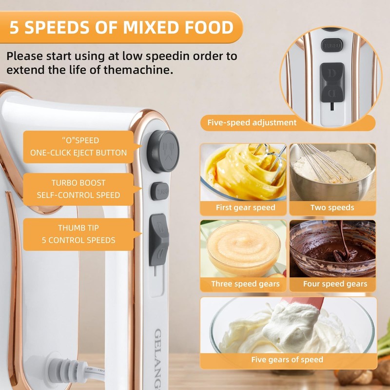 Hand Mixer, 5-Speed with Turbo Boost, White, Copper Motor, 400W, Dishwasher-S... gallery