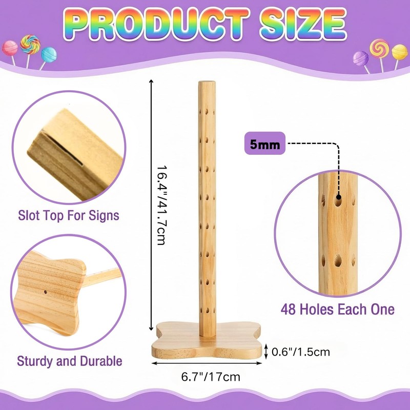 2 Pack Wood Cake Pop Stand, 48 Holes Wooden Lollipop Holder, Decorative Candy... gallery