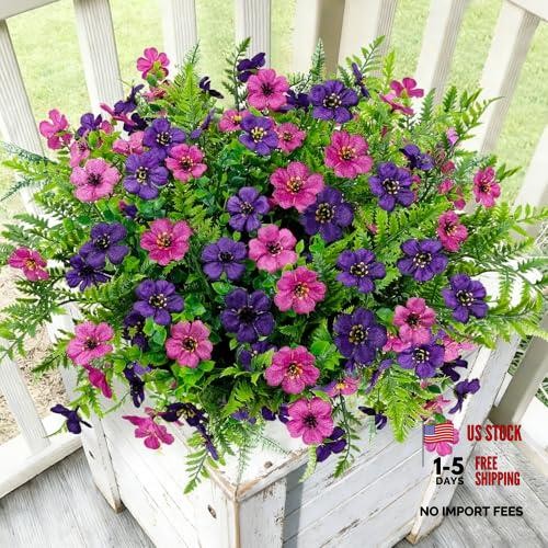 Artificial Flowers for Outdoors Decoration, 16 Bundles Silk Purple Rose Red