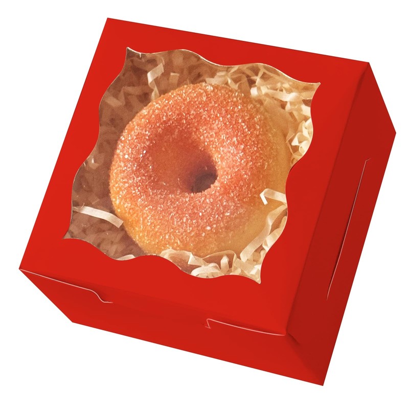Red Bakery Box Window 4x4x2.5 Inch 30 Packs Macaron Small Donut Pastry Cookie