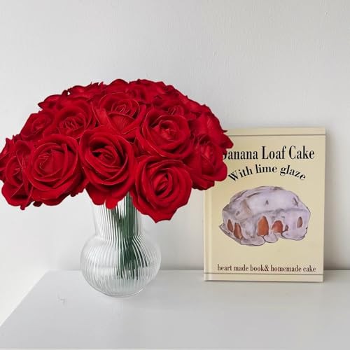 FagusHome 30 Pcs Silk Rose Artificial Flowers Roses Bulk Bouquet Fake Red gallery
