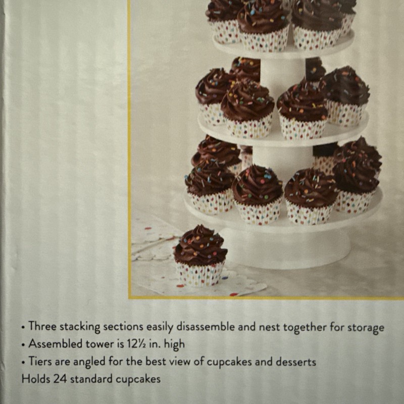 Wilton 3-Tier Treat cupcake Tower white,new, unused, sturdy plastic holds 24 gallery