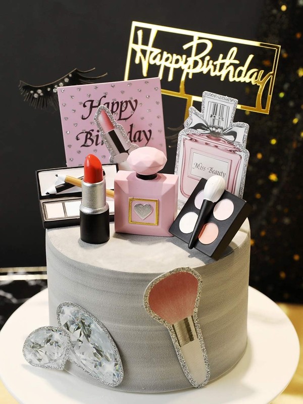Makeup Cake Topper 4 Pack, Resin Cosmetics Lipstick Perfume Bottle Eye Shadow gallery