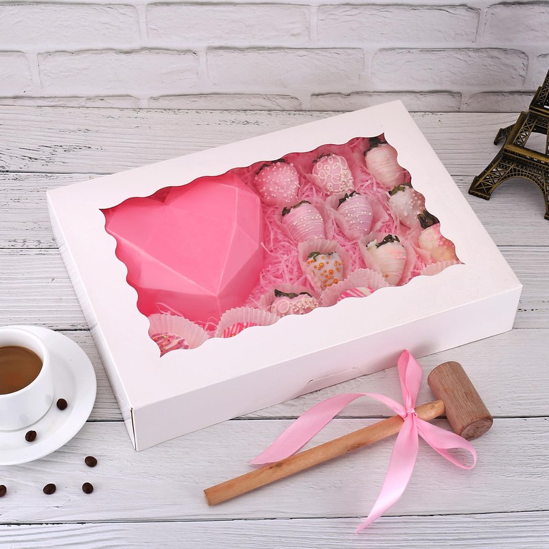 20 PCS 14x10x2.5 Inch White Bakery Cookie Boxes AutoPopup Treat Window gallery