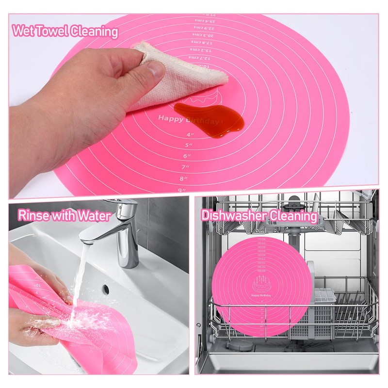 3 Pcs Silicone Baking Mat Round Cake 11.8"L x 0.1"W, Pink gallery