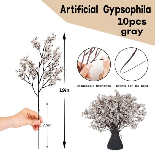 10 PCS Babys Breath Artificial Flowers Flowers Artificial Flower Stems Grey gallery