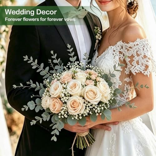 156PCS Mixed Eucalyptus Stems with Baby's Breath Greenery & Silk Roses | gallery