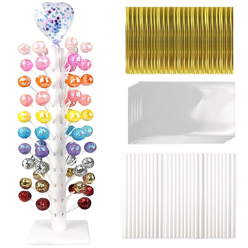 100 Sets Cake Pop Sticks Stand Wrappers Kit 60 Holes Wooden 16×6 Inch New