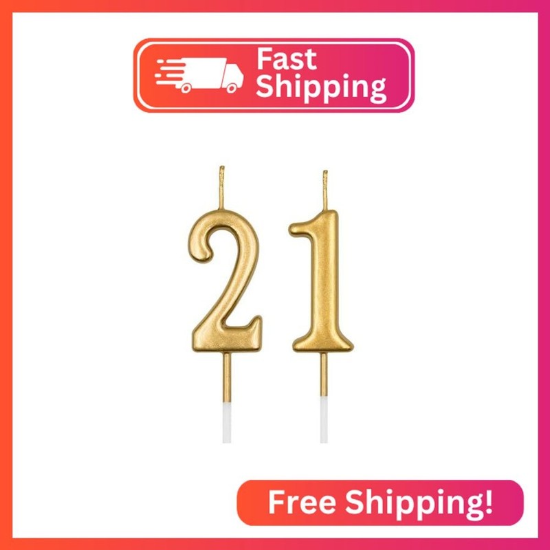 21st & 12th Birthday Candles, Champagne Gold Number 21 12 Candle for Cake, Happy