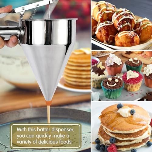 40oz Pancake Batter Dispenser Stainless Steel with Metal Spatula, Stand, gallery