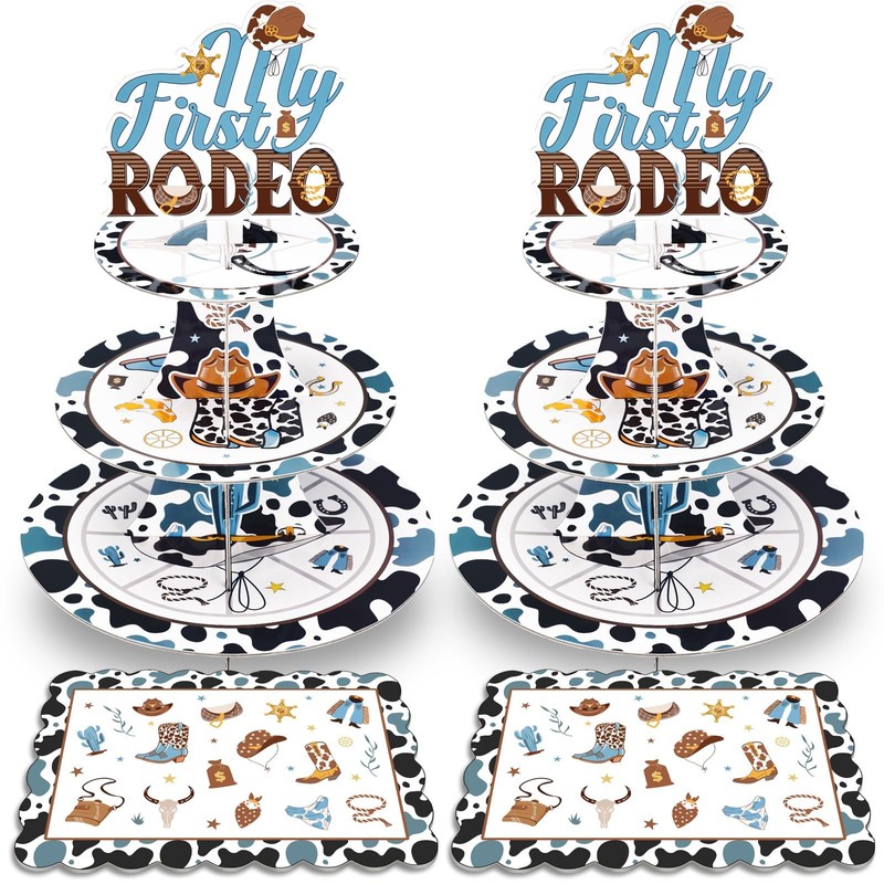 2 Set 8 Pcs My First Rodeo Cardboard Cupcake Stand Set Blue Western Cowboy Ba…
