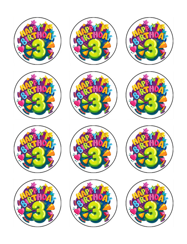 3rd Birthday Number – Edible Wafer Cake & Cupcake Toppers – Yay! I’m 3 !