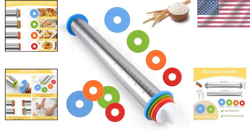 Durable 17” Stainless Steel Baking Rolling Pin - Effortless Dough Control gallery