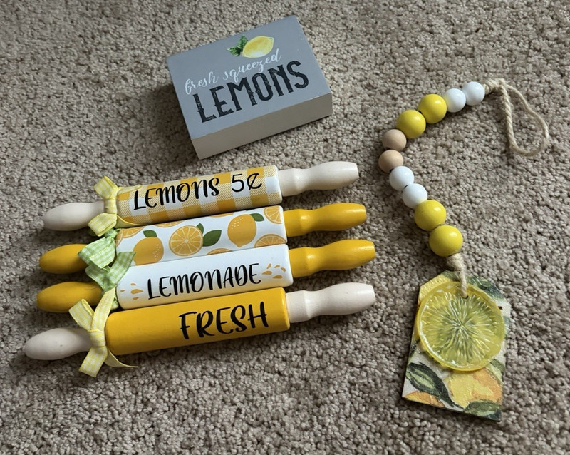 Lemon Tiered Tray Decor Fresh Lemonade Wooden Tier Decor Mini Rustic Woode 6 pcs