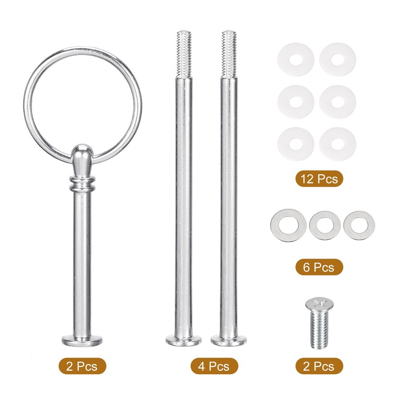 2 Set Cake Tray Stand Handle Plate Hardware Fitting 3-Tiers Round Silver] gallery