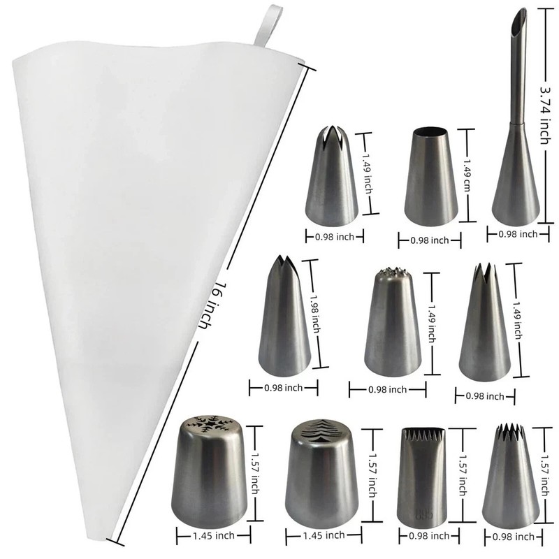 Reusable Cotton Piping Bags & Tips Set -16" Large Pastry Bag with 10 lcing Ti... gallery