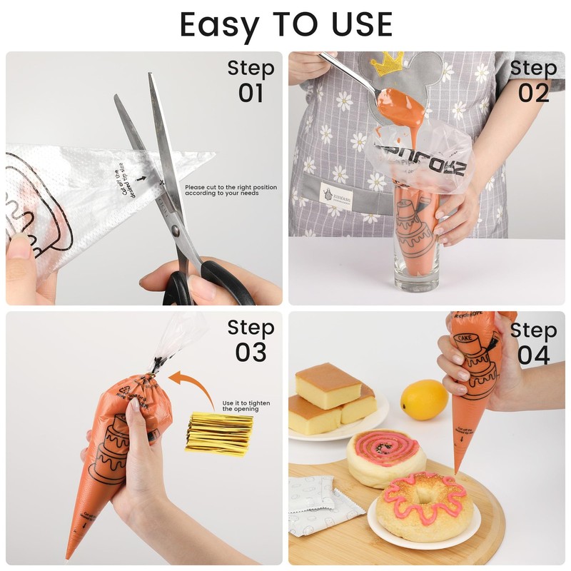 TOPULORS Disposable Piping Bags, 12"H 14" Full Size, 100PCS Pastry Bags with ... gallery