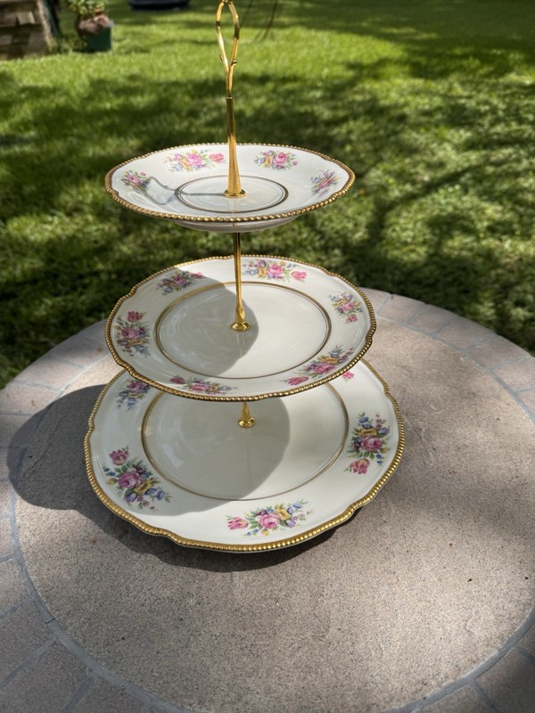 Castleton China 3-Tier Porcelain Floral Cake Stand Metal Handle gallery