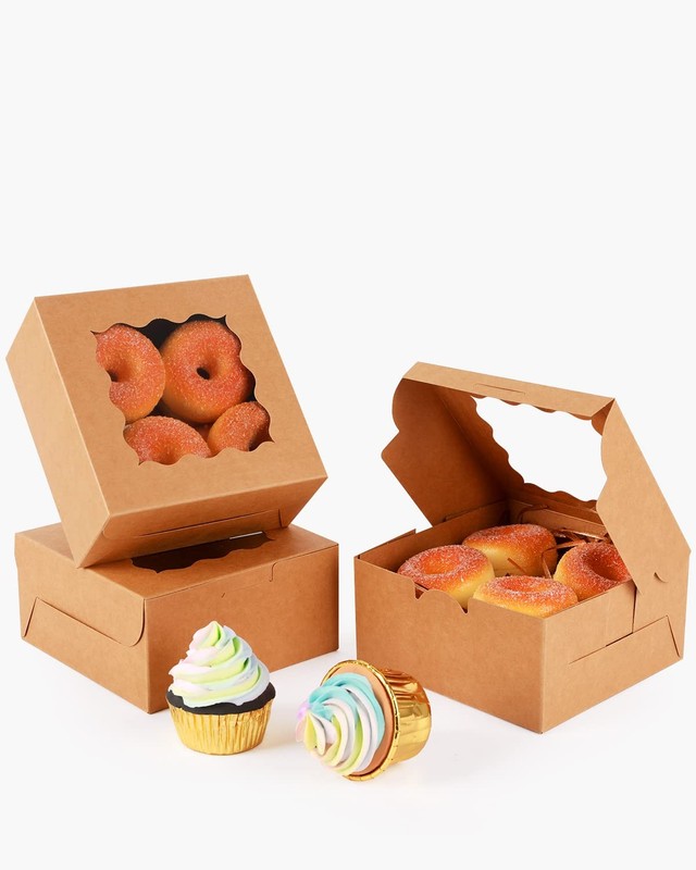 Kraft Cookie Boxes with Window 60packs 6x6x3 Brown Bakery Box Kraft Paper Box... gallery