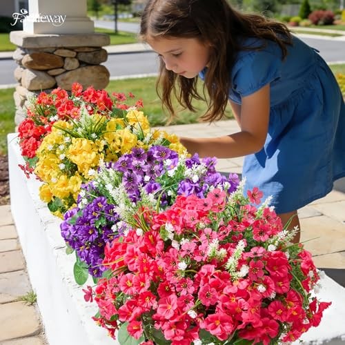 Bundles Artificial Flowers for Outdoors, UV Resistant Silk Faux 16 Mix Color gallery
