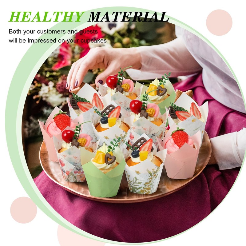 500 PCS Wildflower Tulip Cupcake Liners Grease Proof Muffin Baking Cups gallery