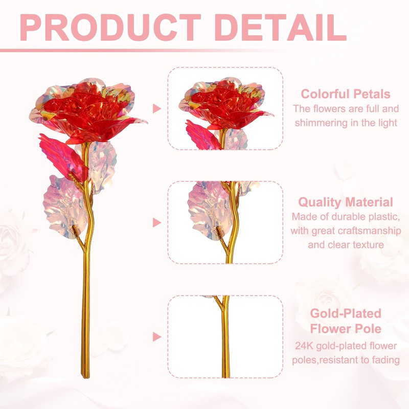 24K Colorful Gold Rose, Artificial Roses Flowers with Gift Box, Red gallery