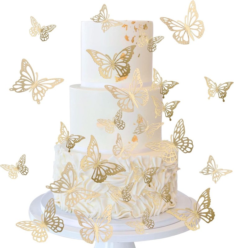 40 PCS Laser 3D Butterfly Cupcake Toppers Hollow Arts Cake Decorations for Baby