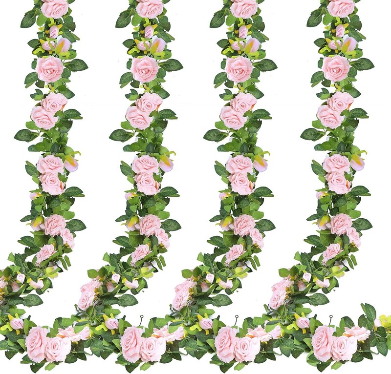 4Pcs 31Ft Artificial Rose Vine Fake Flower Garland Floral Garland