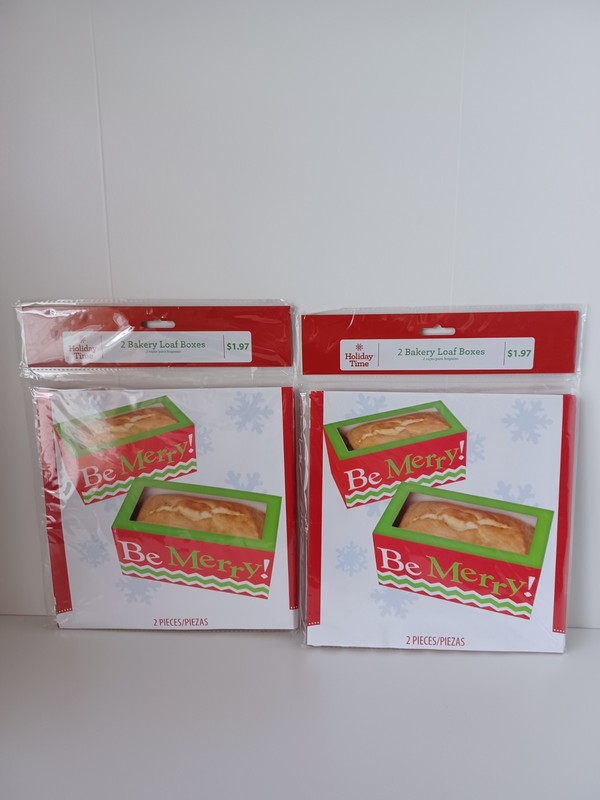 Holiday Time 2 Christmas Loaf Boxes Cardboard Red Green White Disposable Chevron