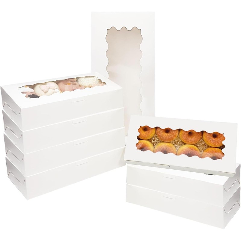 50 Packs White Cookie Box Window 12×5.5×2.5 Inch Pastry Biscuit Packaging