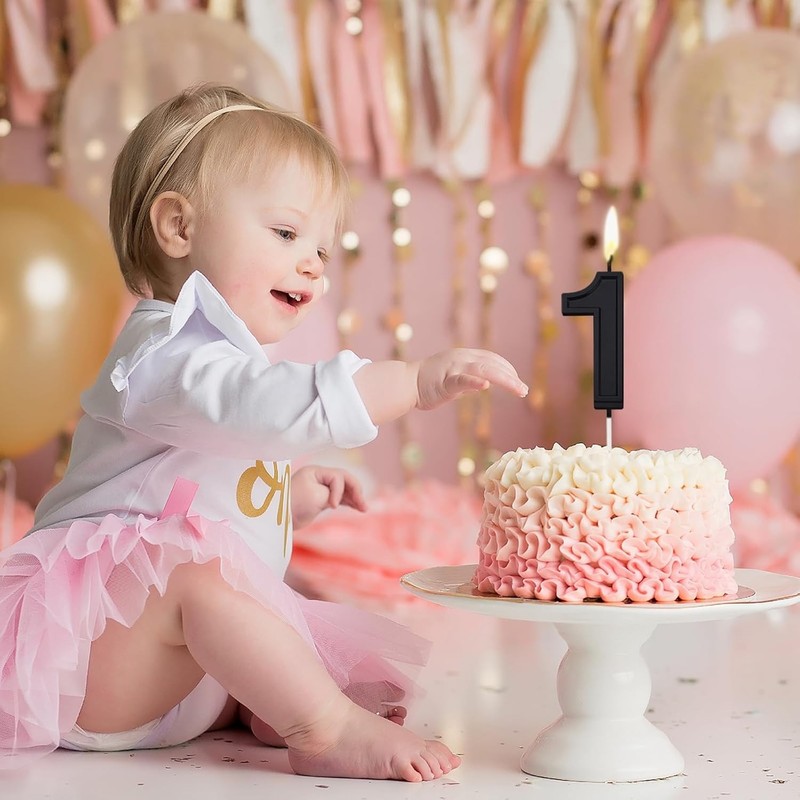 Black 1 Number Birthday Candles for Cake, 2.76 Inch Cake Topper Number 1 Candles gallery
