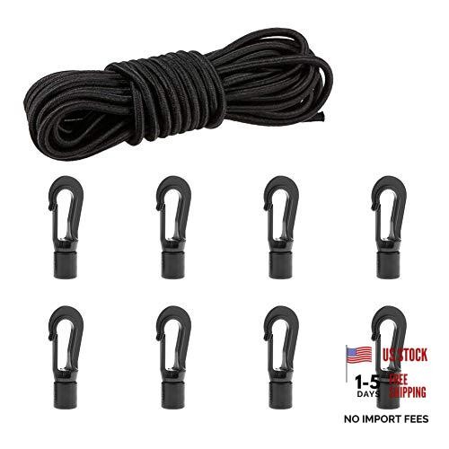 1/4″ Elastic Bungee Cord Kayak Stretch String Shock 8 Hook & 19.70 Ft Cord
