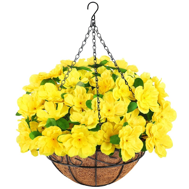 Ouddy Decor Artificial Hanging Flowers Basket Silk Azalea Flowers In Coconut