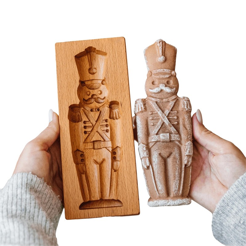 Traditional Wooden Beech Nutcracker Soldier Cookie Mold, Handcrafted Christma... gallery