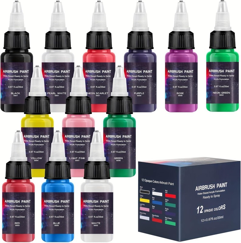Airbrush Paint 12 Colors, Ready to Spray Set, 12 Colors
