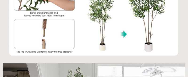 Olive Tree Artificial Indoor, 5ft Tall Silk Faux Olive Tree with White gallery