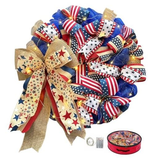 250th Anniversary Patriotic Wreaths for Front Door, 24 Inch Large 4th of July