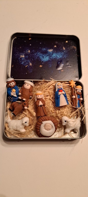 Mini Christmas Nativity Set in Tin Box, Portable Pocket Nativity Scene Decor