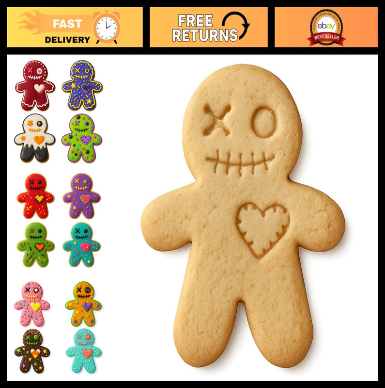 Unique Gingerbread Man Cookie Cutter & Stamp – 4×3.2″ Halloween Baking Tool