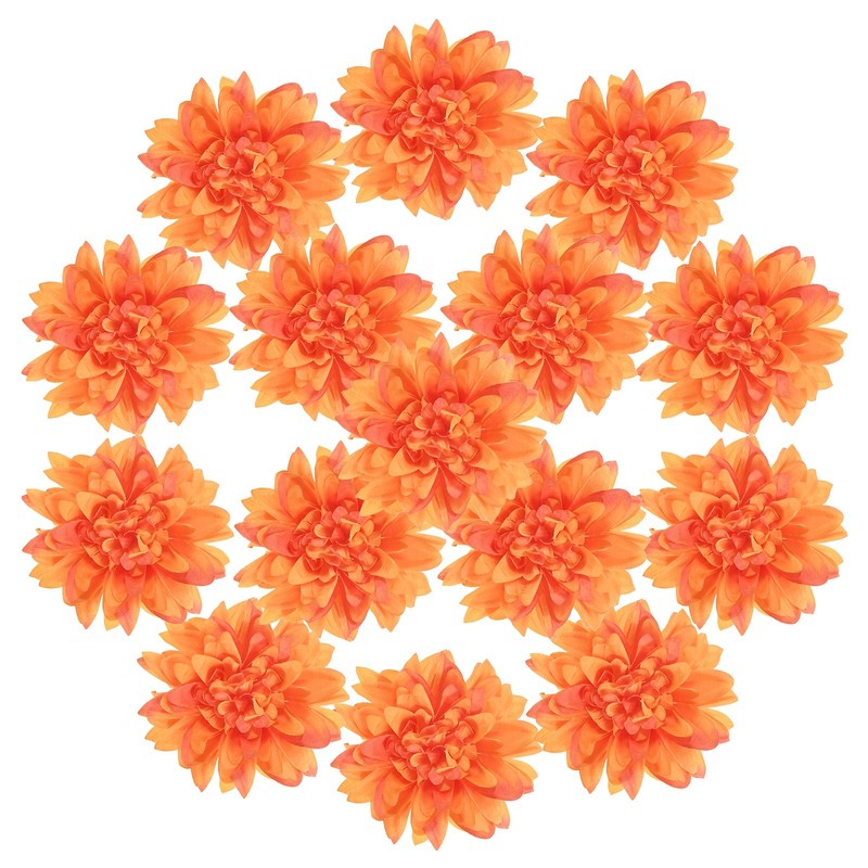 15-Pack Artificial Flowers Bulk, Orange Fake Chrysanthemum Floral for DIY