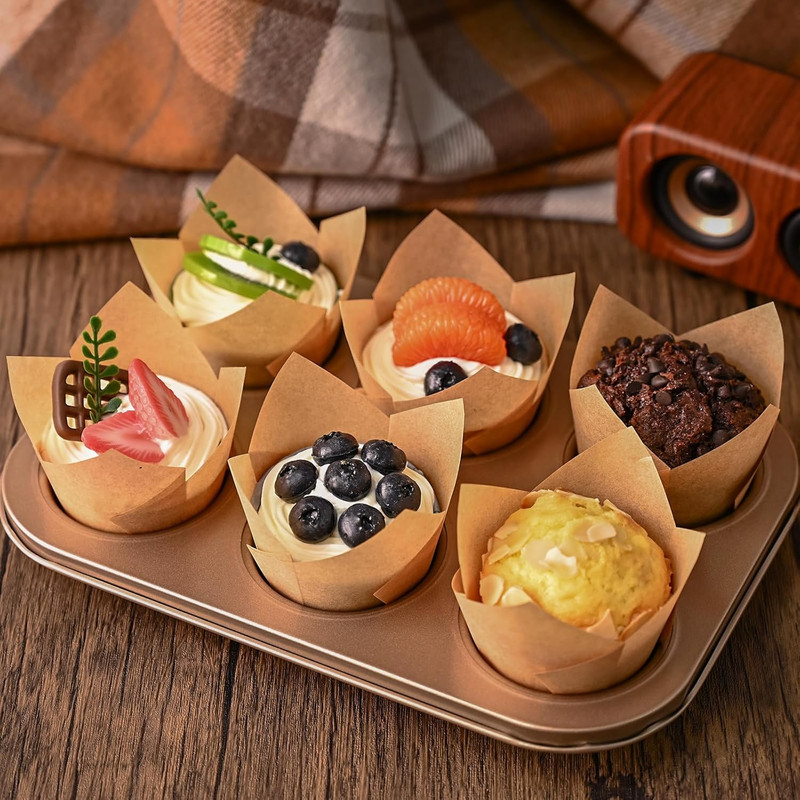120 Count Natural Tulip Cupcake Liners, Food Grade Muffin Holders, Standard Size gallery