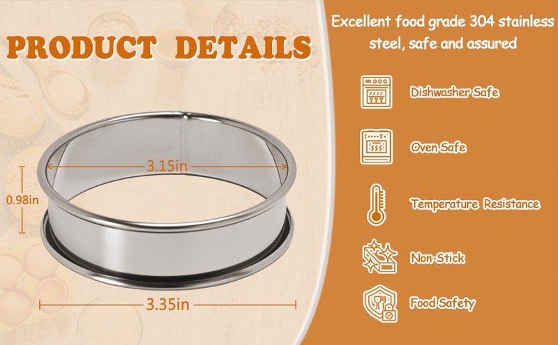 Crumpet Rings 6Pcs, 3.15" English Muffin Rings, Stainless Steel Double Rolled gallery