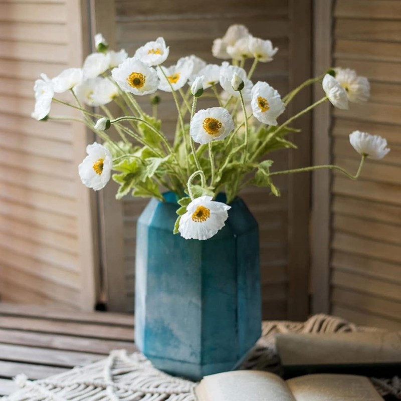 Duyone Artificial Flowers 6 Stems Poppy Silk Bouquetfor Wedding Home Party