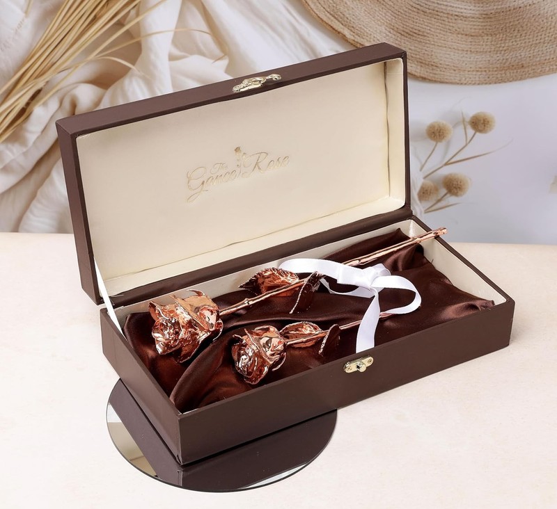 24K Rose Gold Dipped Handmade Rose with Box, Antique Shiny & Real