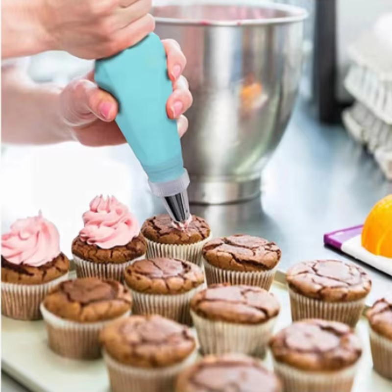Silicone Piping Bags and Tips Set Cake DIY Decorating Kit with Stainless Steel N gallery