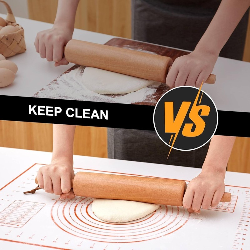 Classic Wood Rolling Pin - Wooden Rolling Pins for Baking Silicone Mat Set, D... gallery