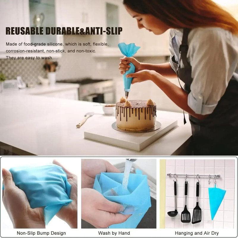 Piping Bags Cake Decorating Tools Reusable Silicone Pastry Bag Stainless Steel N gallery
