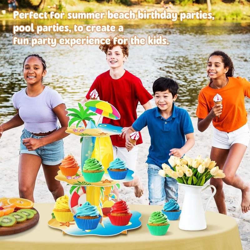 Summer Decorations Beach Surfboard Palm Tree Umbrella Cupcake Stand Gift gallery