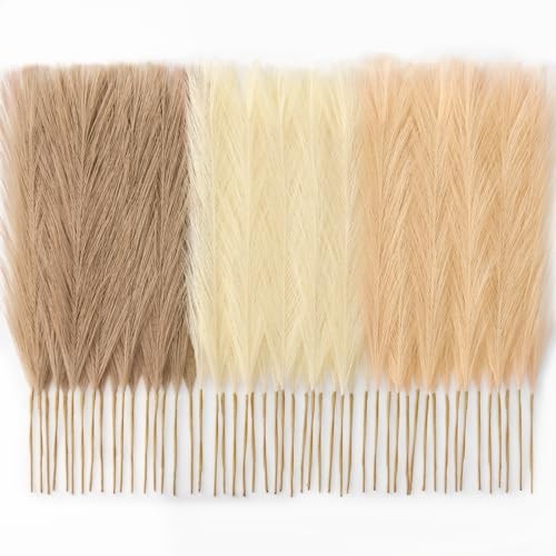 50pcs Pampas Grass 17in, Faux Pompas Grass Home Decor, Sand Beige Light Brown
